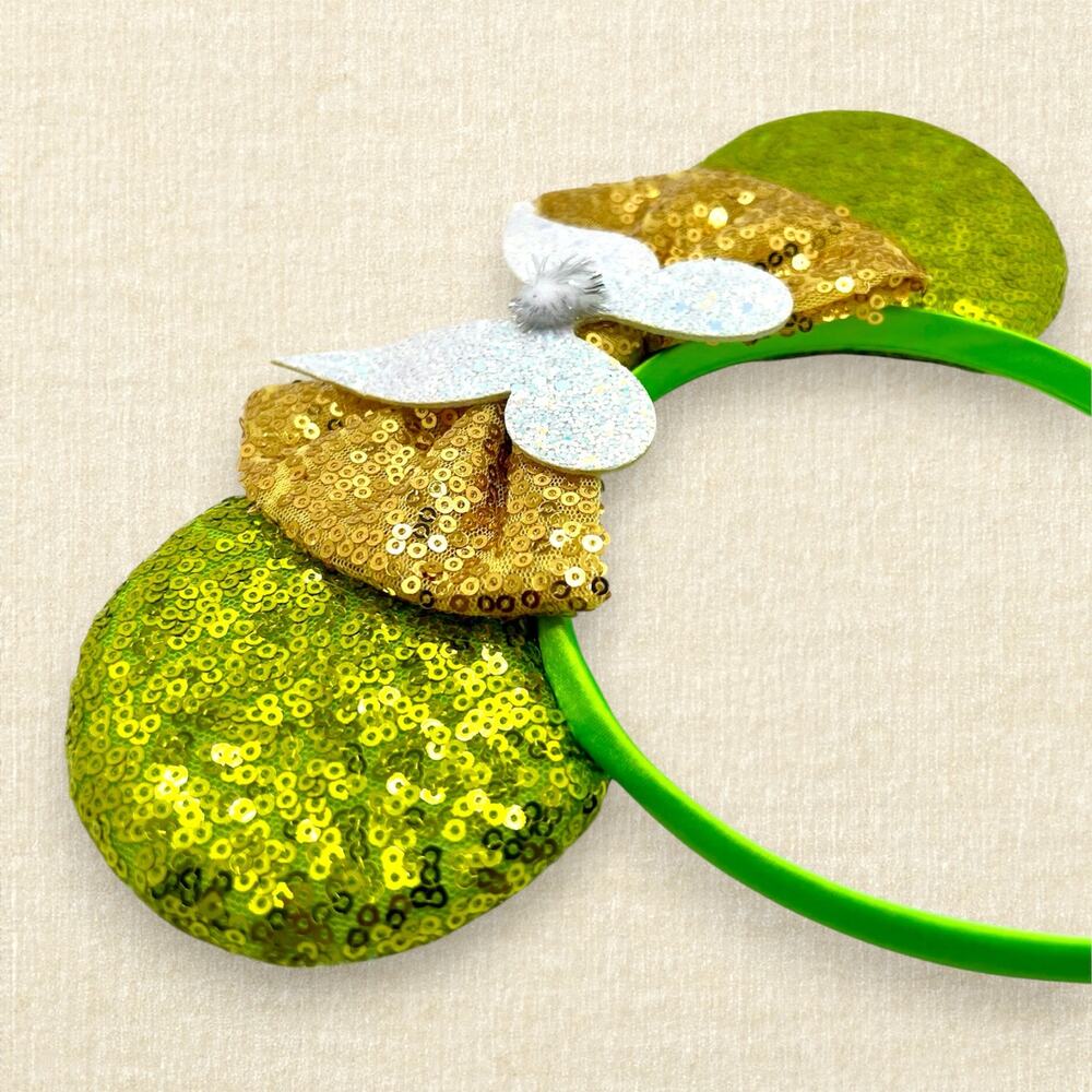 Green Sequin Tinker Bell Peter Pan Minnie Ears | Disney-Inspired Mouse Ears - Picture 3 of 4